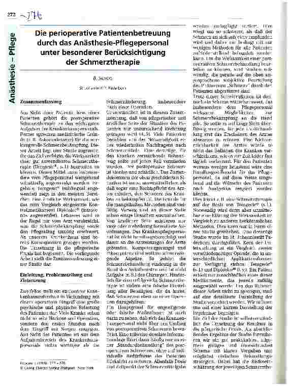 Vorschauseite 1: Die perioperative Patientenbetreuung durch das Anästhesie-Pflegepersonal unter besonderer Berücksichtigung der Schmerztherapie