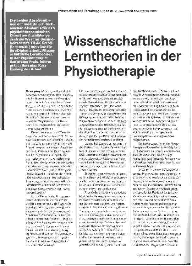 Vorschauseite 1: Wissenschaftliche Lerntheorien in der Physiotherapie