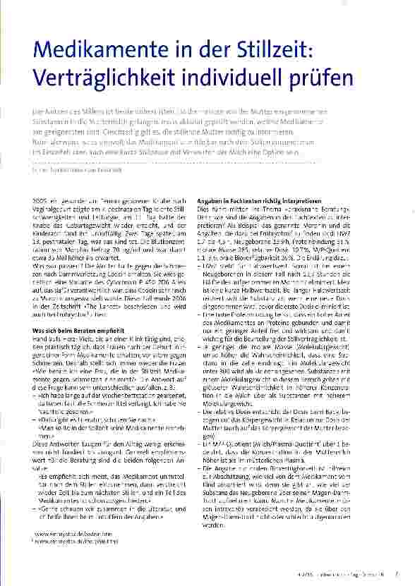 Vorschauseite 1: Medikamente in der Stillzeit: Verträglichkeit individuell prüfen