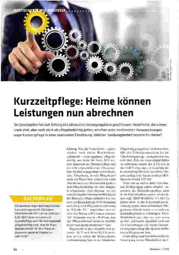 Vorschauseite 1: Kurzzeitpflege: Heime können Leistungen nun abrechnen
