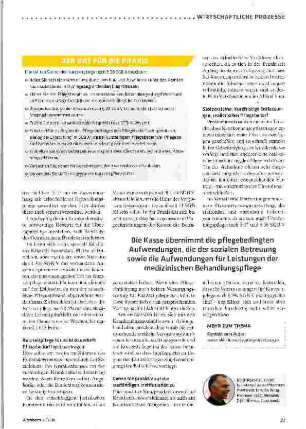 Vorschauseite 2: Kurzzeitpflege: Heime können Leistungen nun abrechnen