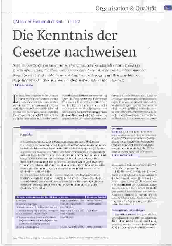 Vorschauseite 1: QM in der Freiberuflichkeit Teil 22 Die Kenntnis der Gesetze nachweisen