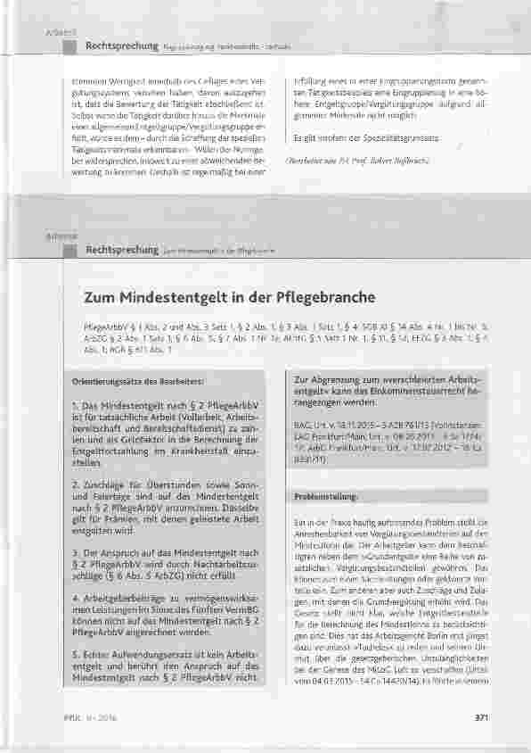 Vorschauseite 1: Zum Mindestentgelt in der Pflegebranche
