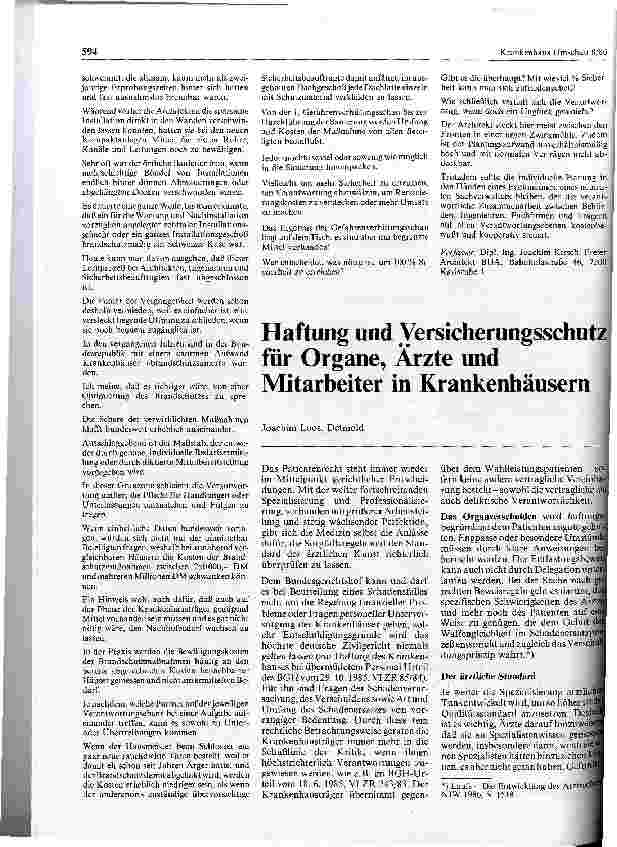 Vorschauseite 1: Haftung und Versicherungsschutz für Organe, Ärzte und Mitarbeiter in Krankenhäusern