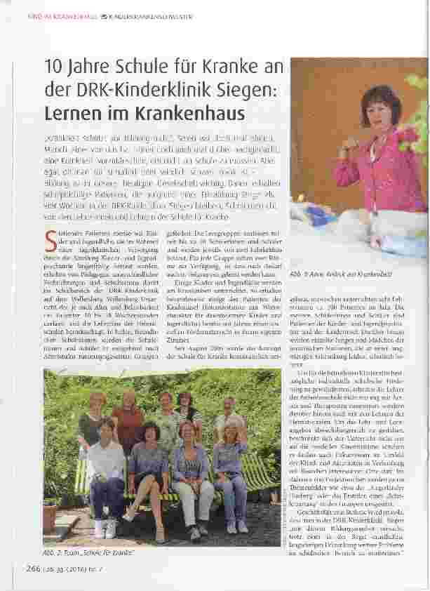 Vorschauseite 1: 10 Jahre Schule für Kranke an der DRK-Kinderklinik Siegen: Lernen im Krankenhaus