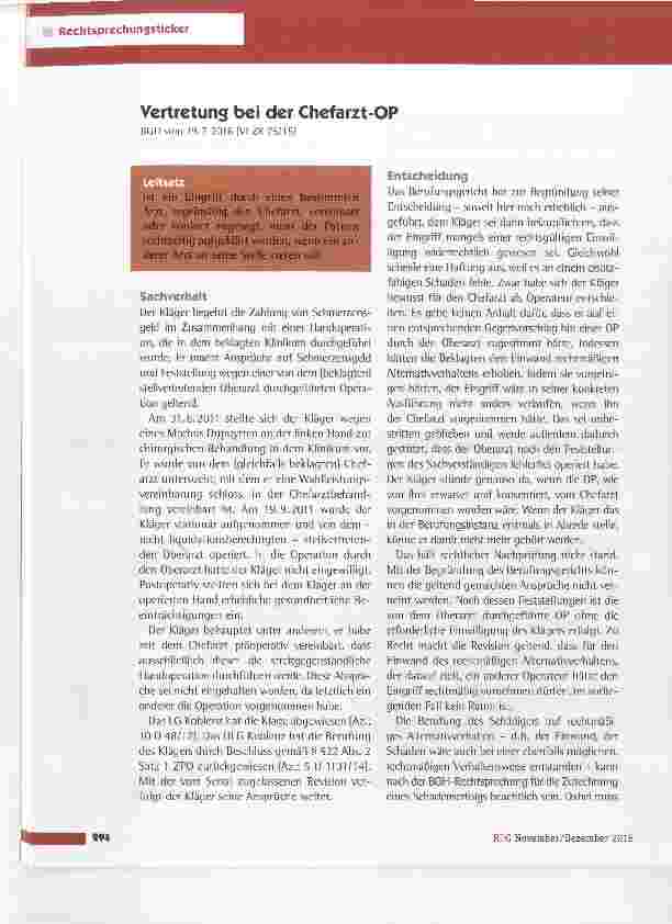 Vorschauseite 1: Vertretung bei der Chefarzt-OP