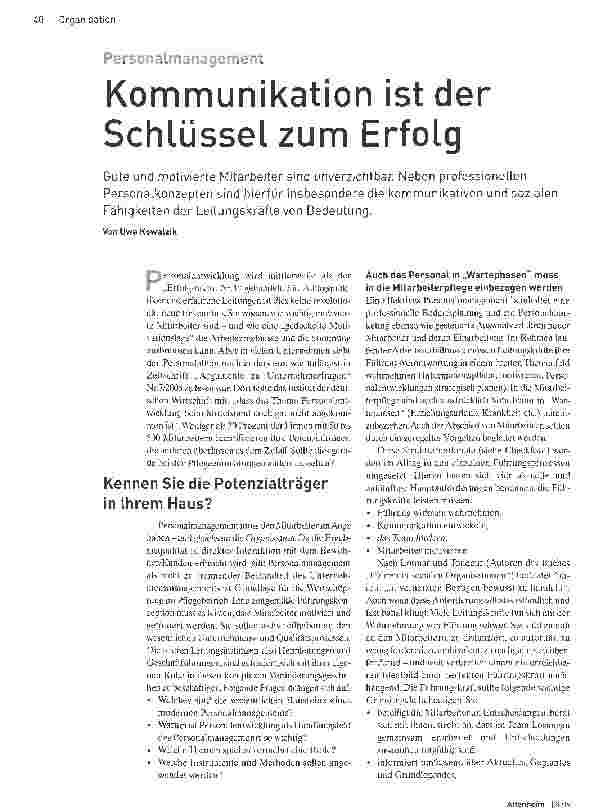 Vorschauseite 1: Kommunikation ist der Schlüssel zum Erfolg