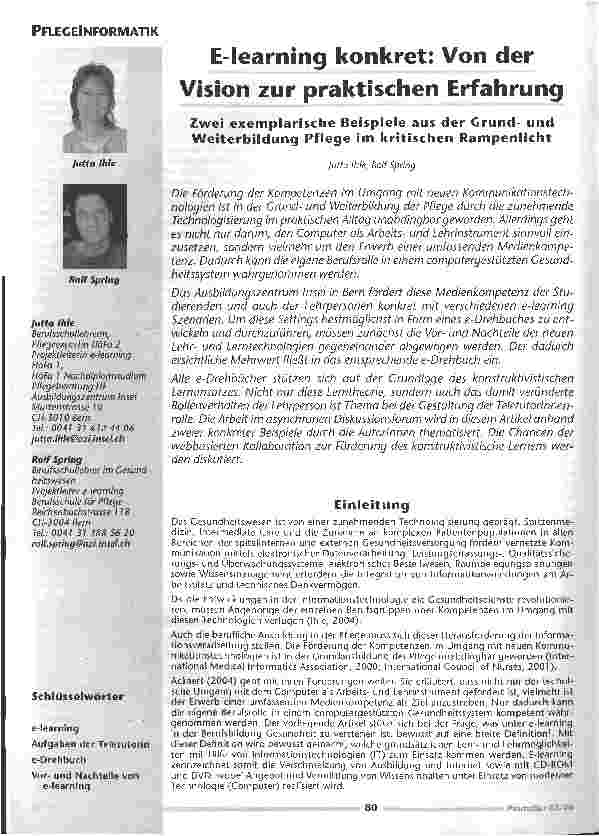 Vorschauseite 1: E-learning konkret: Von der Vision zur praktischen Erfahrung