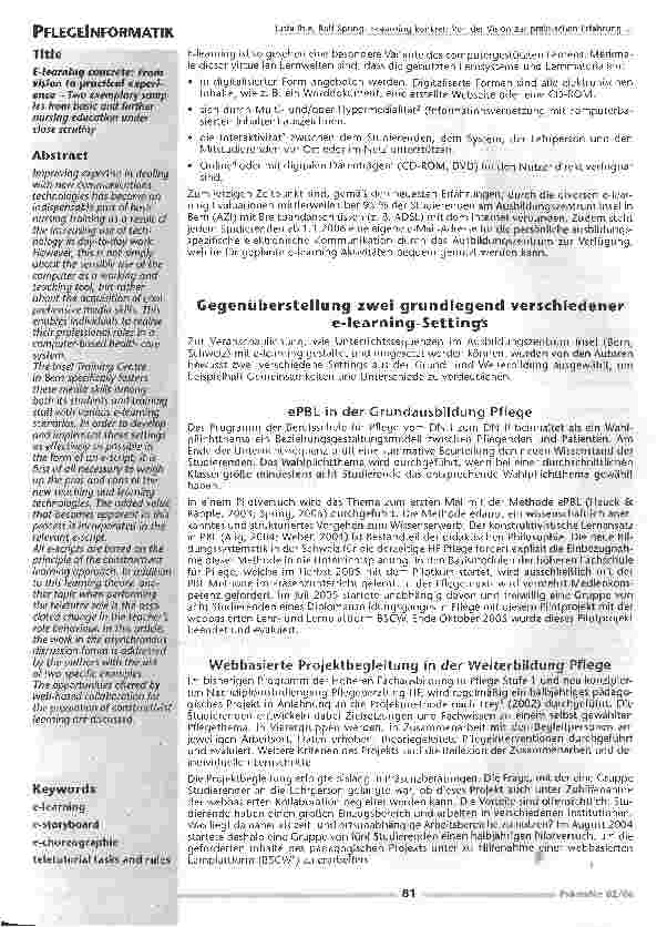 Vorschauseite 2: E-learning konkret: Von der Vision zur praktischen Erfahrung
