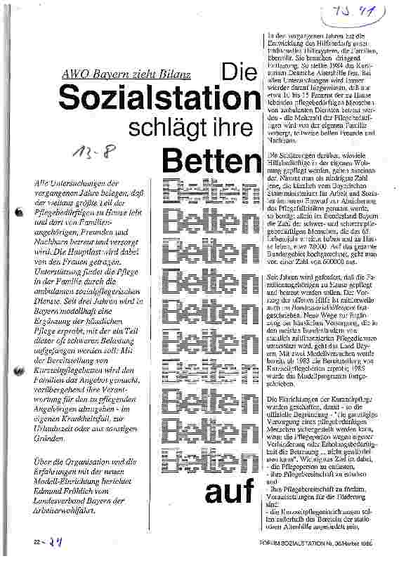 Vorschauseite 1: Die Sozialstation schlägt ihre Betten auf