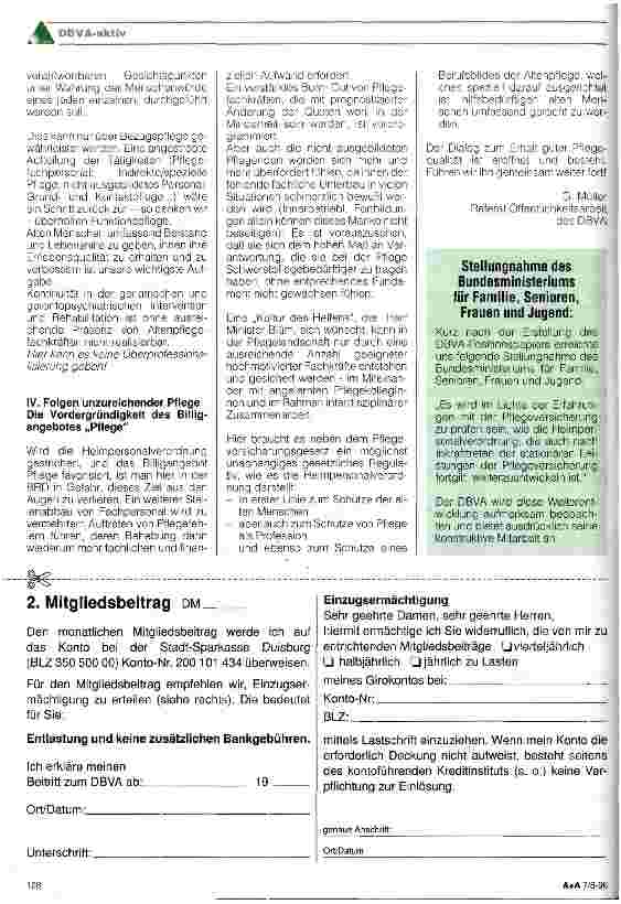 Vorschauseite 3: Die Heimmindestpersonalverordnung - als notwendiges Regulativ in der stationären Altenpflege - muß bestehen bleiben!