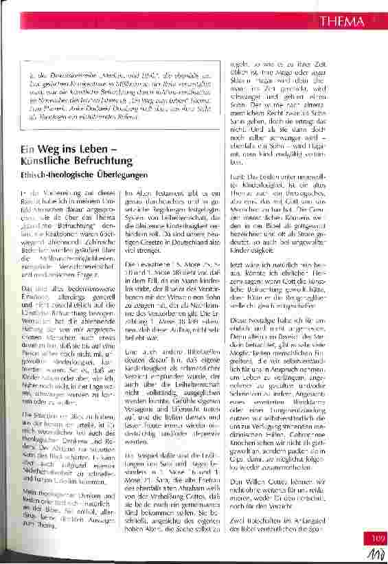 Vorschauseite 1: Ein Weg ins Leben - künstliche Befruchtung Ethisch-theologische Überlegungen