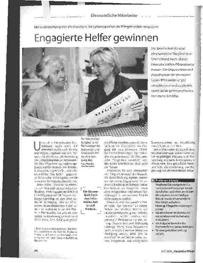 Vorschauseite 1: Mit Unterstützung von Ehrenamtlern die Lebensqualität der Pflegekunden verbessern Engagierte Helfer gewinnen