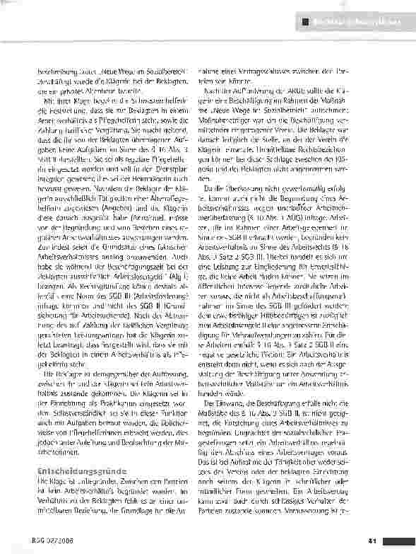 Vorschauseite 2: Überlassung einer Pflegehelferin durch die ARGE (Ein-Euro-Job) ArbG Weiden vom 29.9. 2005 (5 Ca S 463/05}