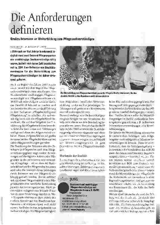 Vorschauseite 1: Die Anforderungen definieren - Großes Interesse an Weiterbildung zum Pflegesachverständigen