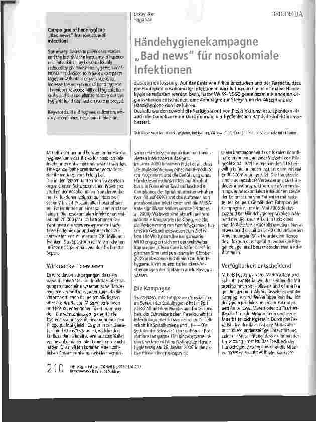 Vorschauseite 1: Händehygienekampagne Bad news für nosokomiale Infektionen