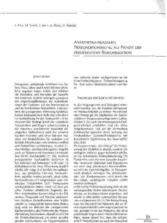 Vorschauseite 1: ANÄSTHETIKA-INDUZIERTE PRÄKONDITIONIERUNG ALS PRINZIP DER PERIOPERATIVEN RISIKOREDUKTION