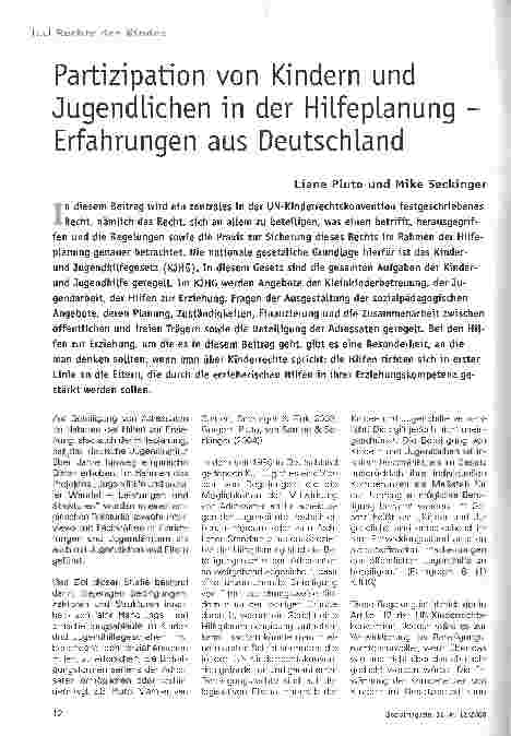 Vorschauseite 1: Partizipation von Kindern und Jugendlichen in der Hilfeplanung -Erfahrungen aus Deutschland