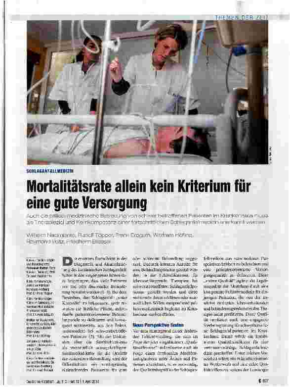 Vorschauseite 1: Mortalitätsrate allein kein Kriterium für eine gute Versorgung
