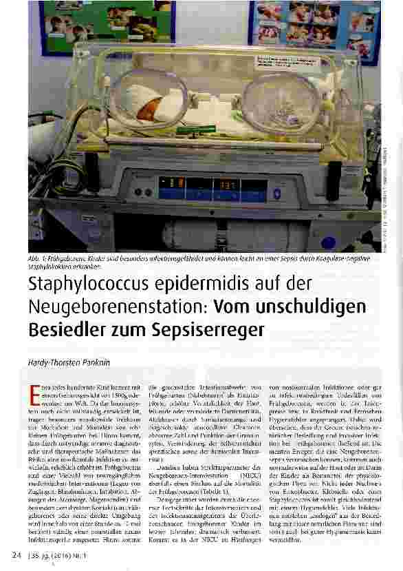 Vorschauseite 1: Staphylococcus epidermidis auf der Neugeborenenstatiom Vom unschuldigen Besiedler zum Sepsiserreger