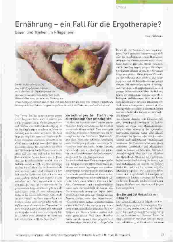 Vorschauseite 1: Ernährung ein Fall für die Ergotherapie?