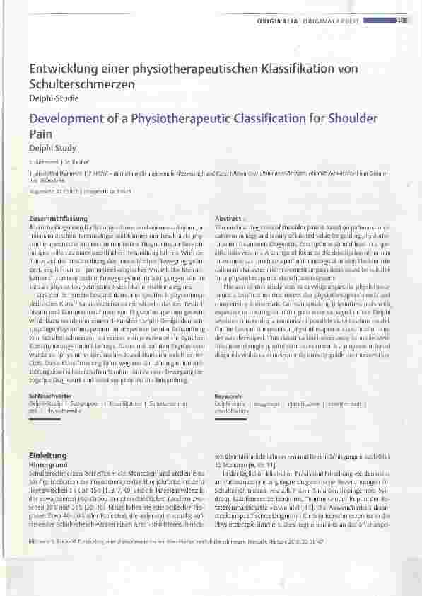 Vorschauseite 1: Entwicklung einer physiotherapeutischen Klassifikation von Schulterschmerzen