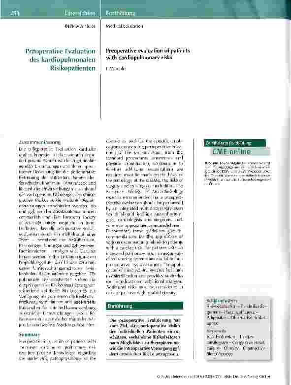 Vorschauseite 1: Präoperative Evaluation des kardiopulmonalen Risikopatienten