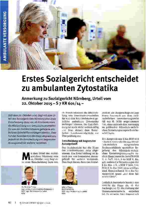 Vorschauseite 1: Erstes Sozialgericht entscheidet zu ambulanten Zytostatika
