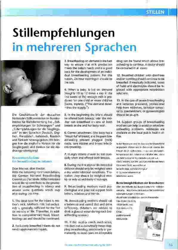 Vorschauseite 1: Stillempfehlungen in mehreren Sprachen