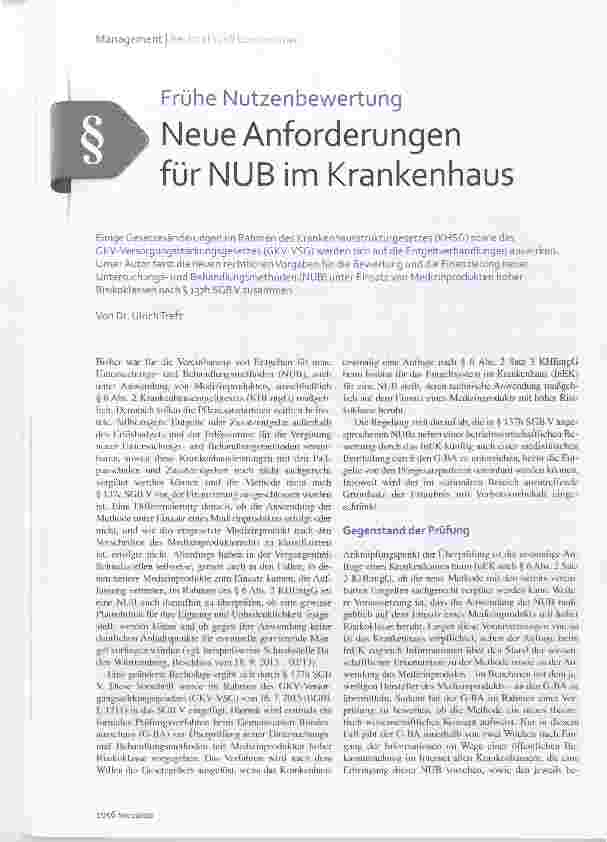 Vorschauseite 1: Frühe Nutzenbewertung Neue Anforderungen für NUB inn Krankenhaus