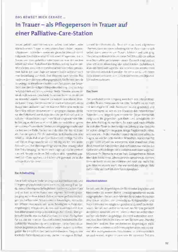 Vorschauseite 1: In Trauer als Pflegeperson in Trauer auf einer Palliative-Care-Station