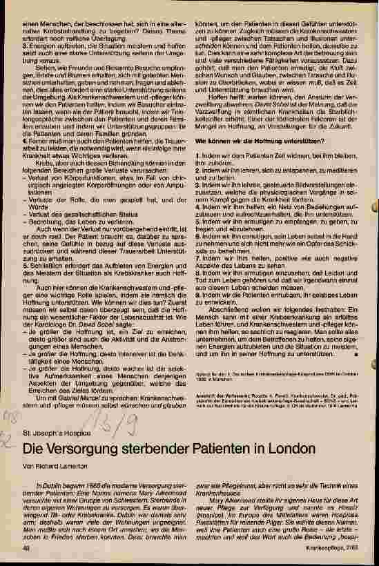 Vorschauseite 1: Die Versorgung sterbender Patienten in London