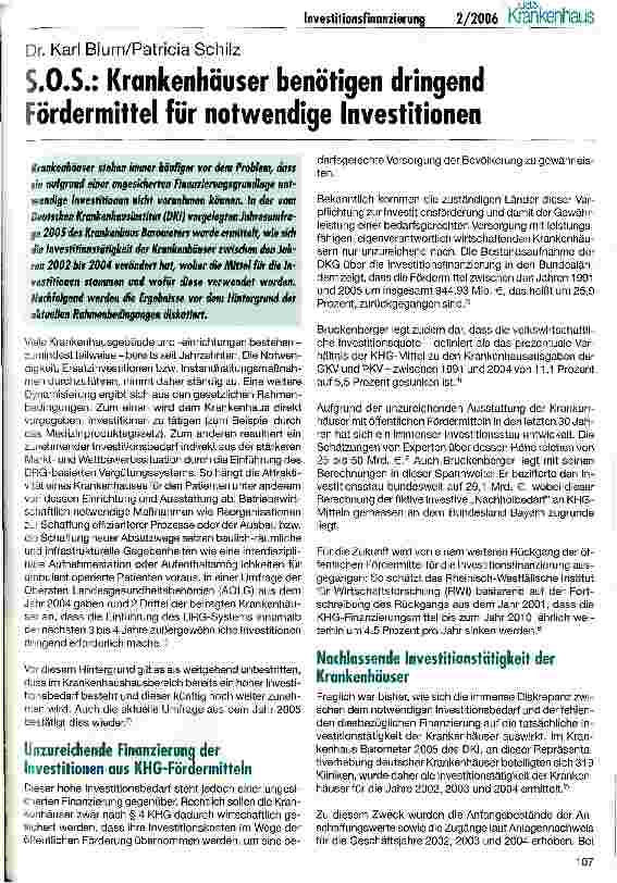 Vorschauseite 1: S.O.S.: Krankenhäuser benötigen dringend Fördermittel für notwendige Investitionen