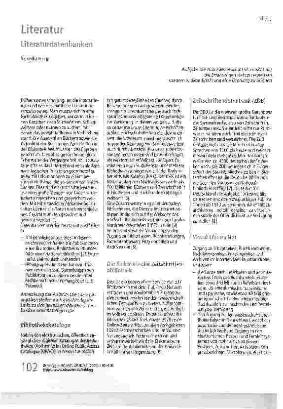 Vorschauseite 1: Literatur - Literaturdatenbanken