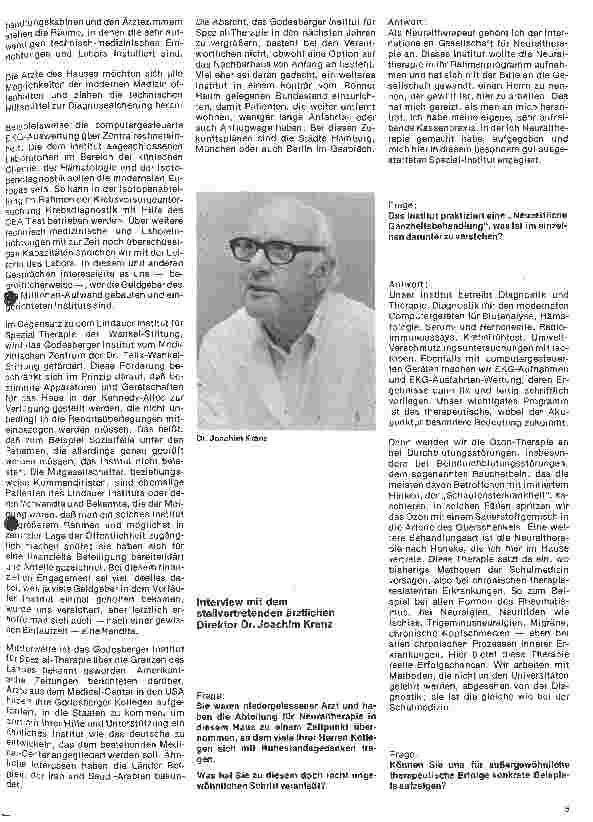 Vorschauseite 1: Das Instut für Spezial-Therapie in Bad Godesberg Interview mit Dr. Kranz Joachim