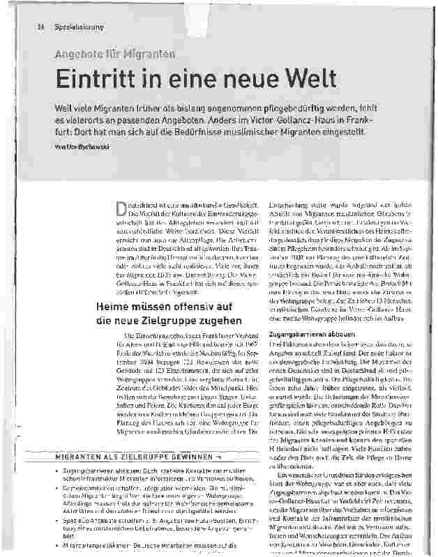 Vorschauseite 1: Angebote für MigrantenEintritt in eine neue Welt