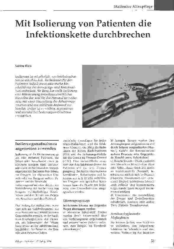 Vorschauseite 1: Mit Isolierung von Patienten die Infektionskette durchbrechen