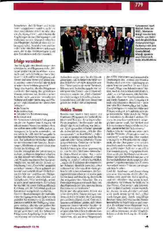 Vorschauseite 2: Das Schweizer Team wird für den sensiblen Umgang mit Inkontinenten ausgezeichnet - Hartmann verleiht den Pflegepreis 1996