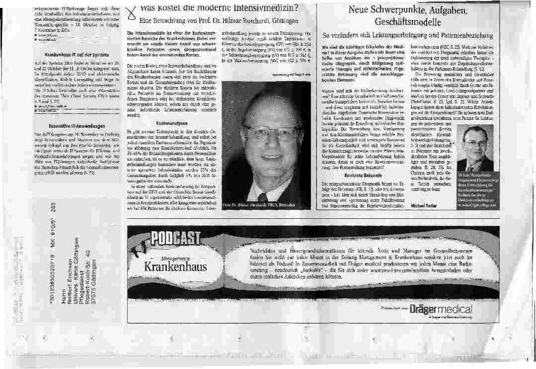 Vorschauseite 1: Was kostet die moderne Intensivmedizin?Eine Betrachtung von Prof. Dr. Hilmar Burchardi, Göttingen