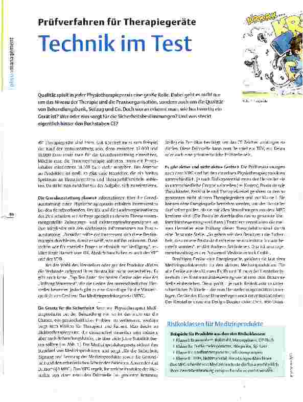 Vorschauseite 1: Prüfverfahren für TherapiegeräteTechnik im Test