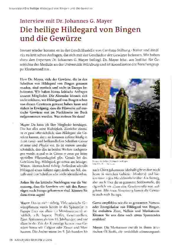 Vorschauseite 1: Interview mit Dr. Johannes G. Mayer Die heilige Hildegard von Bingen und die Gewürze
