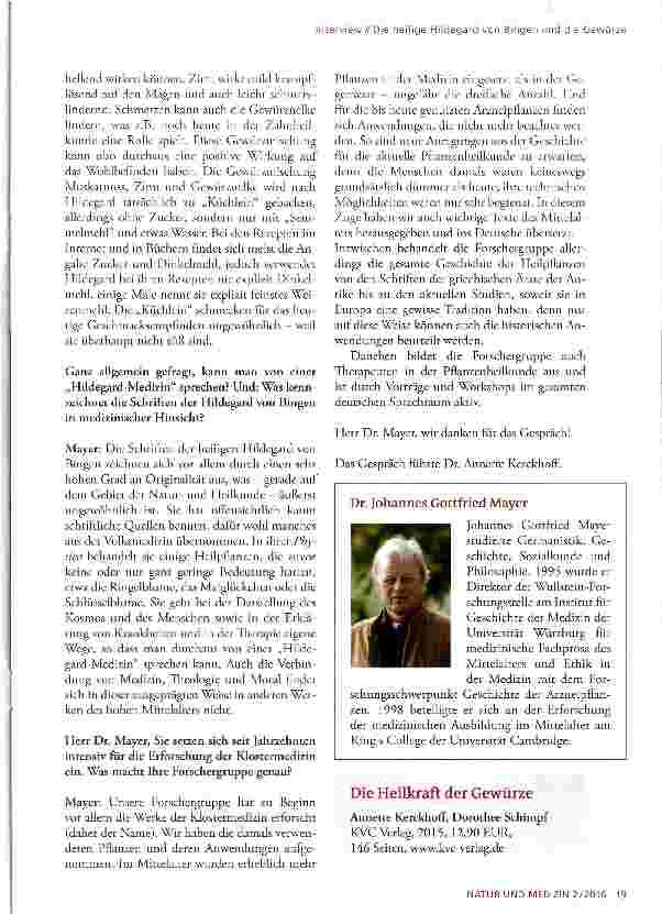 Vorschauseite 2: Interview mit Dr. Johannes G. Mayer Die heilige Hildegard von Bingen und die Gewürze