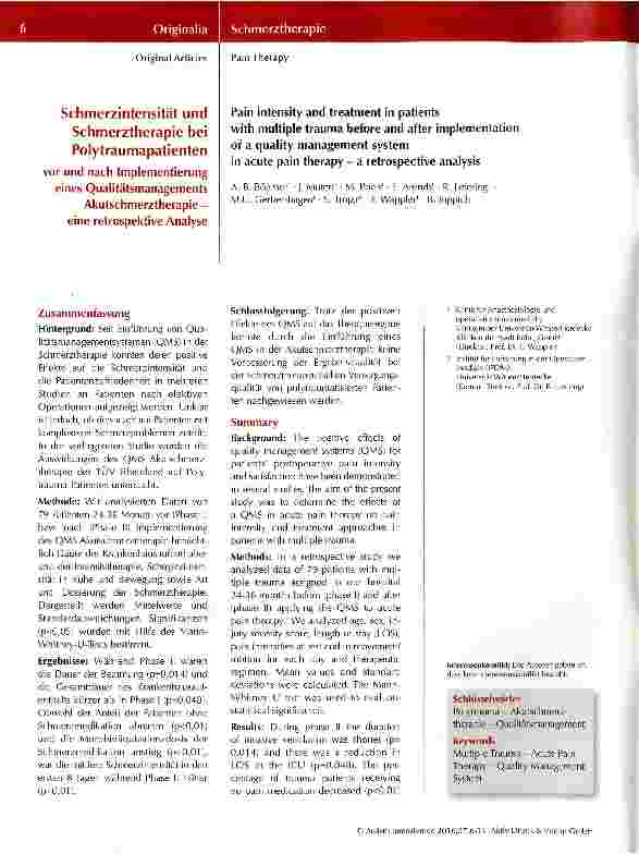 Vorschauseite 1: Schmerzintensität und Schmerztherapie bei Polytraumapatienten