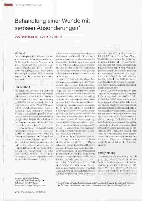 Vorschauseite 1: Behandlung einer Wunde mit serösen Absonderungen