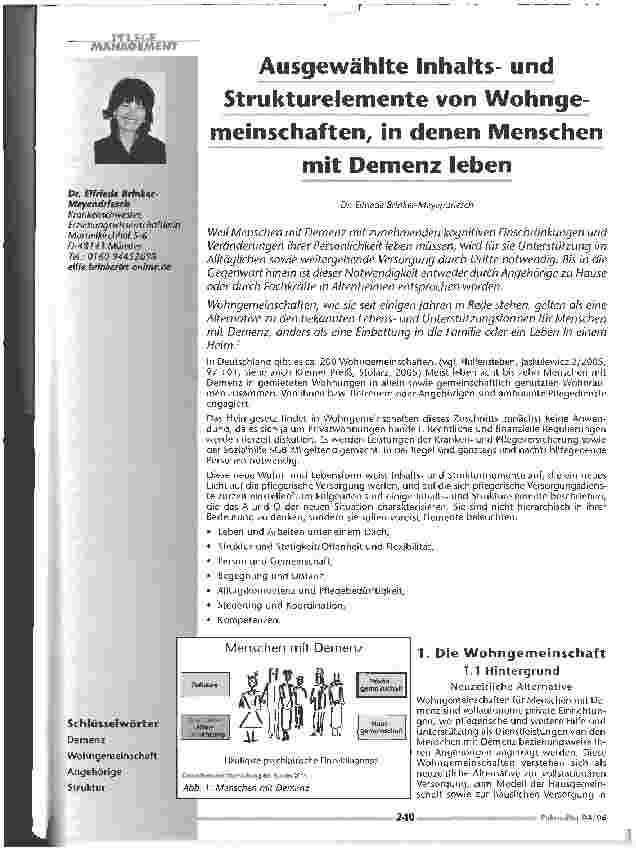 Vorschauseite 1: Ausgewählte Inhaltsund Strukturelemente von Wohngemeinschaften, in denen Menschen mit Demenz leben