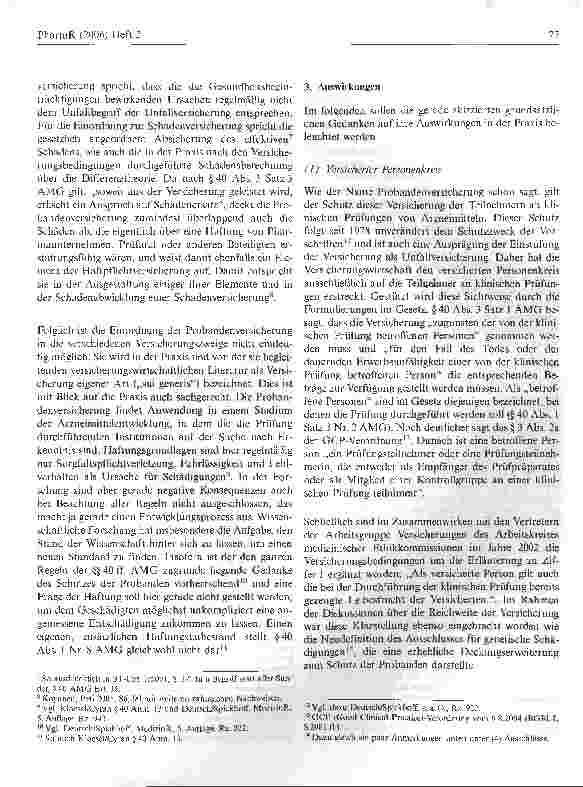 Vorschauseite 2: Die Versicherungspflicht für klinische Prüfungen nach § 40 AMG (Probanden-Versicherung) - Anmerkungen aus der Praxis - zugelassenen Indikation?
