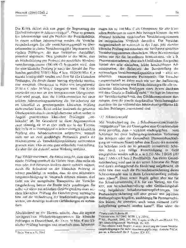 Vorschauseite 4: Die Versicherungspflicht für klinische Prüfungen nach § 40 AMG (Probanden-Versicherung) - Anmerkungen aus der Praxis - zugelassenen Indikation?