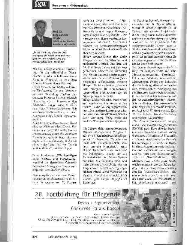 Vorschauseite 3: B. Braun-Stiftung Melsungen40 Jahre für Forschung, Fortund Weiterbildung im Krankenhaus