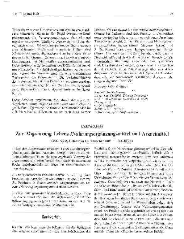 Vorschauseite 1: Zur Abgrenzung Lebens-/Nahrungsergänzungsmittel und Arzneimittel