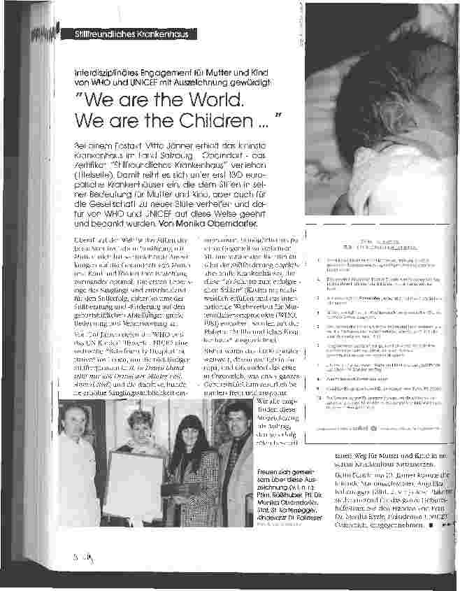 Vorschauseite 1: We are the World. We are the Children ... Interdisziplinäres Engagement für Mutter und Kind von WHO und UNICEF mit Auszeichnung gewürdigt